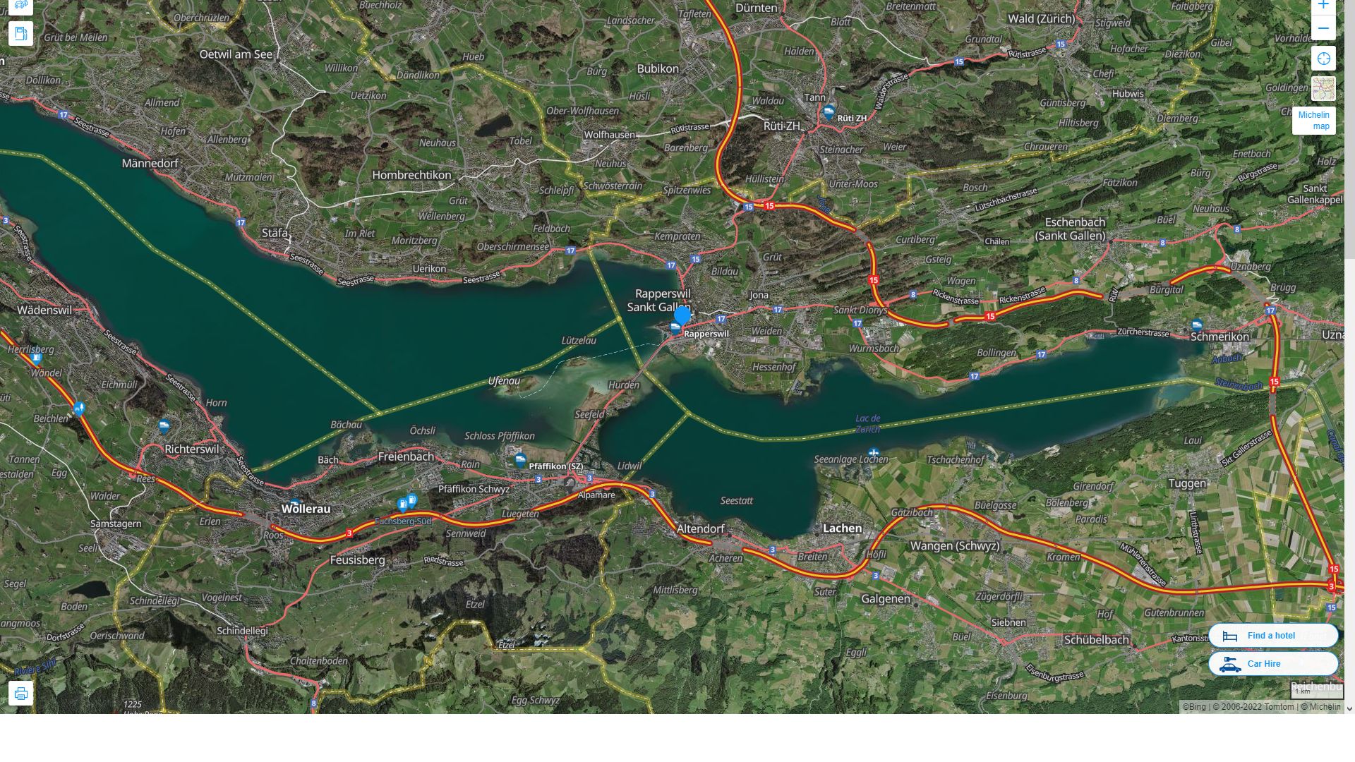 Rapperswil Jona Suisse Autoroute et carte routiere avec vue satellite